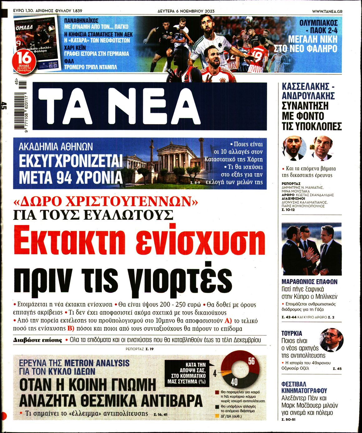 Πρωτοσέλιδο εφημερίδας ΤΑ ΝΕΑ