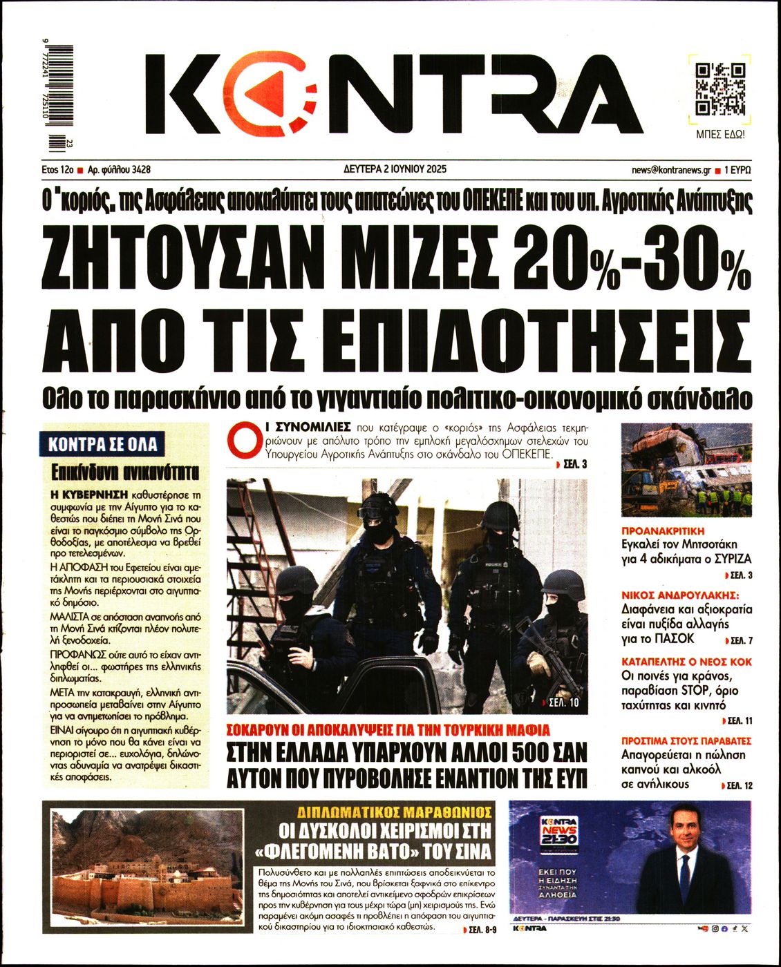 Πρωτοσέλιδο εφημερίδας KONTRA NEWS