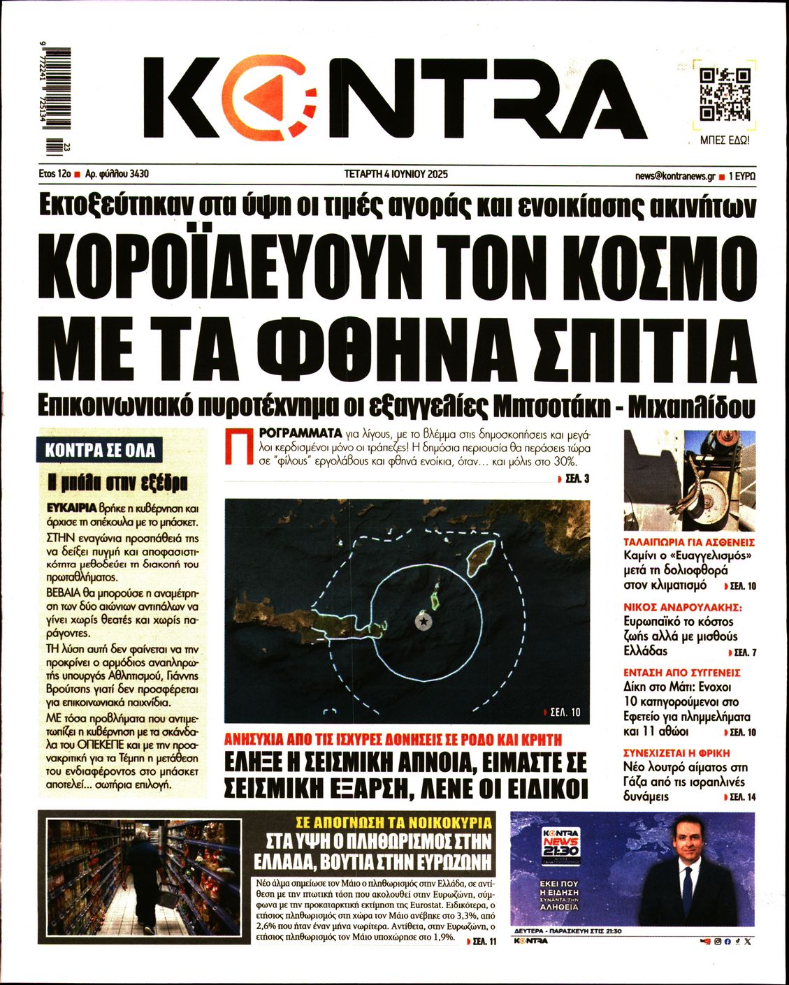Πρωτοσέλιδο εφημερίδας KONTRA NEWS