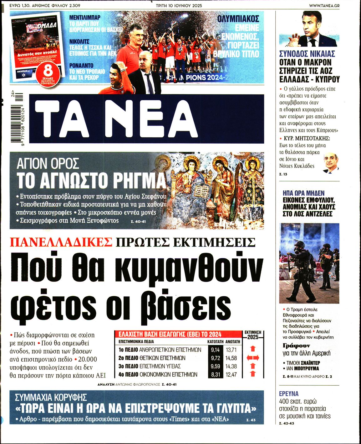 Πρωτοσέλιδο εφημερίδας ΤΑ ΝΕΑ