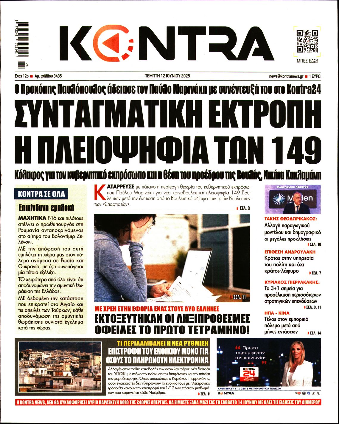 Πρωτοσέλιδο εφημερίδας KONTRA NEWS