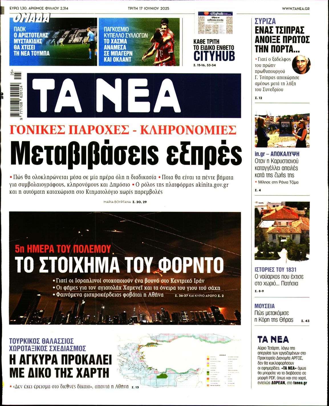 Πρωτοσέλιδο εφημερίδας ΤΑ ΝΕΑ