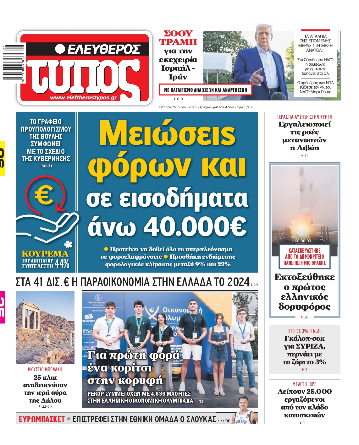 Πρωτοσέλιδο εφημερίδας ΕΛΕΥΘΕΡΟΣ ΤΥΠΟΣ