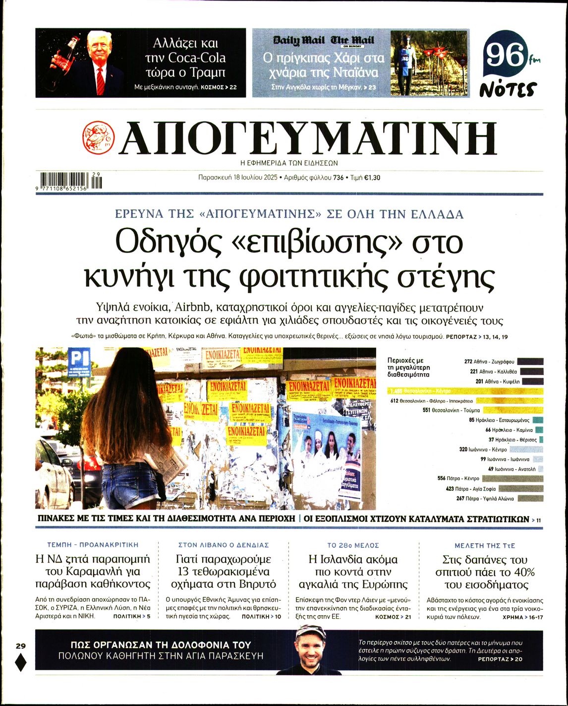 Πρωτοσέλιδο εφημερίδας ΑΠΟΓΕΥΜΑΤΙΝΗ