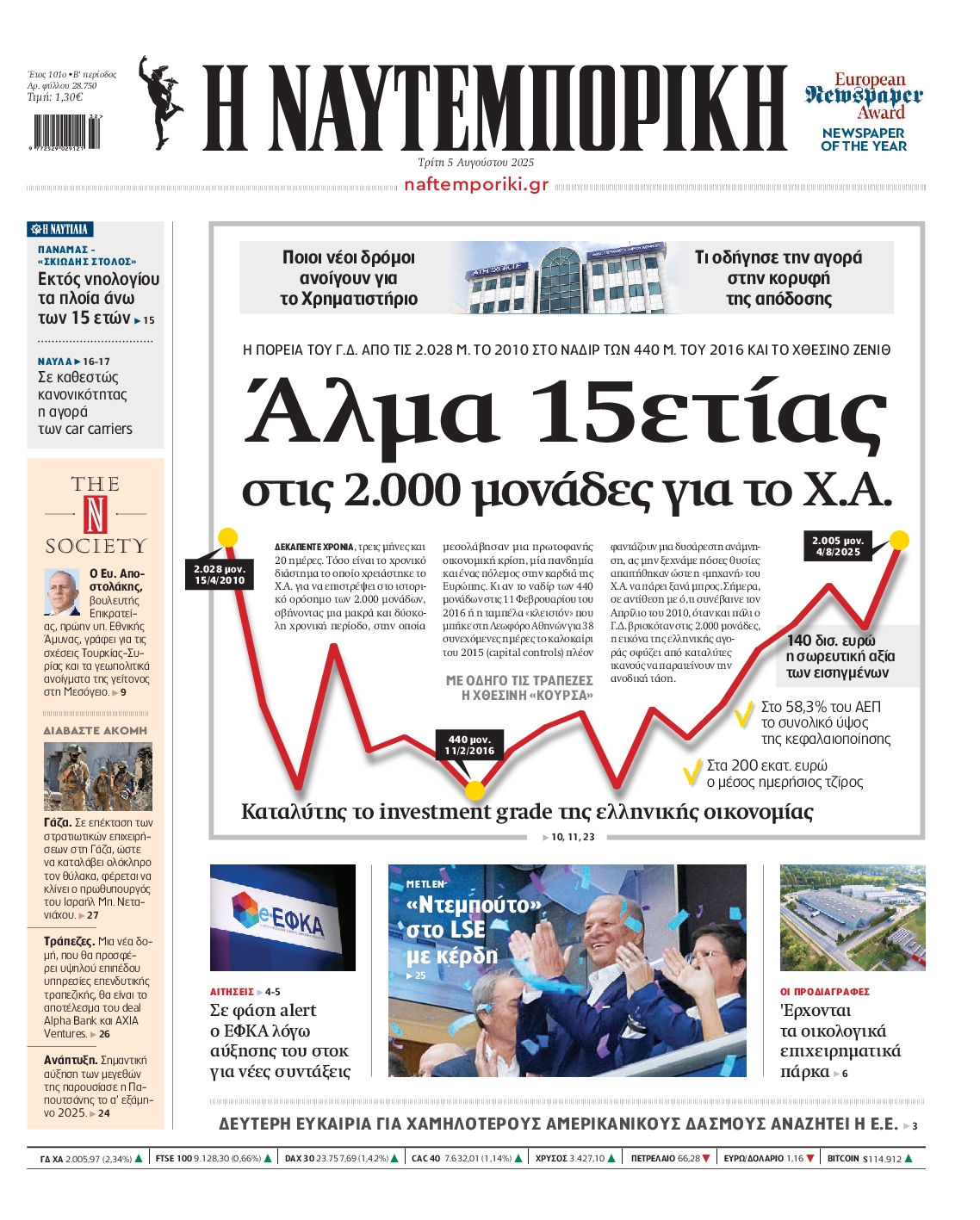 Πρωτοσέλιδο εφημερίδας ΝΑΥΤΕΜΠΟΡΙΚΗ