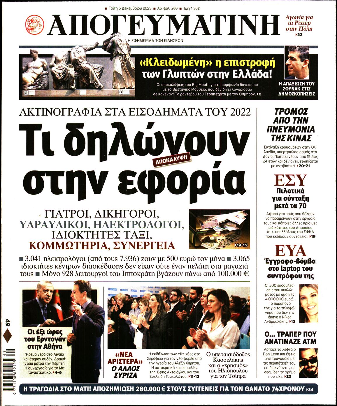 Πρωτοσέλιδο εφημερίδας ΑΠΟΓΕΥΜΑΤΙΝΗ
