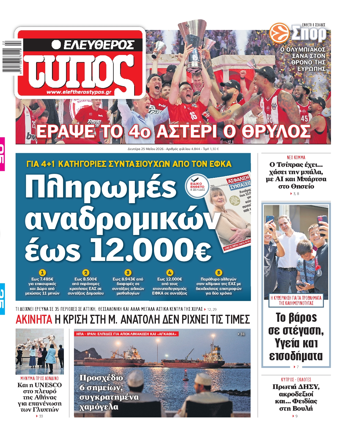 Πρωτοσέλιδο εφημερίδας ΕΛΕΥΘΕΡΟΣ ΤΥΠΟΣ