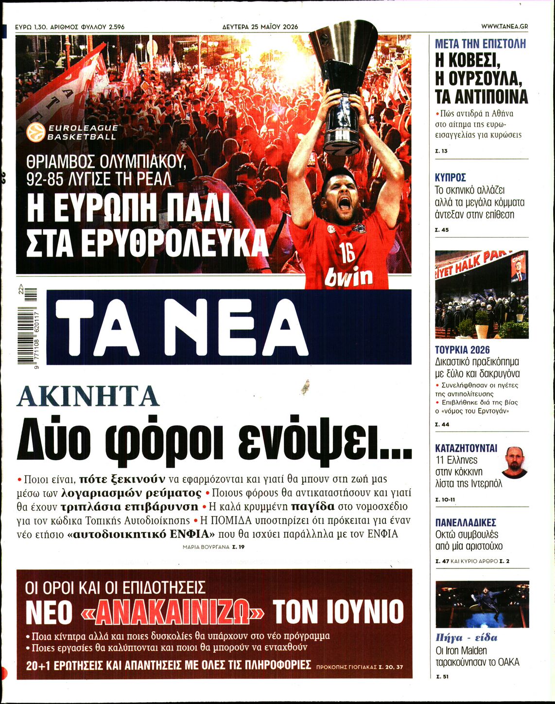 Πρωτοσέλιδο εφημερίδας ΤΑ ΝΕΑ