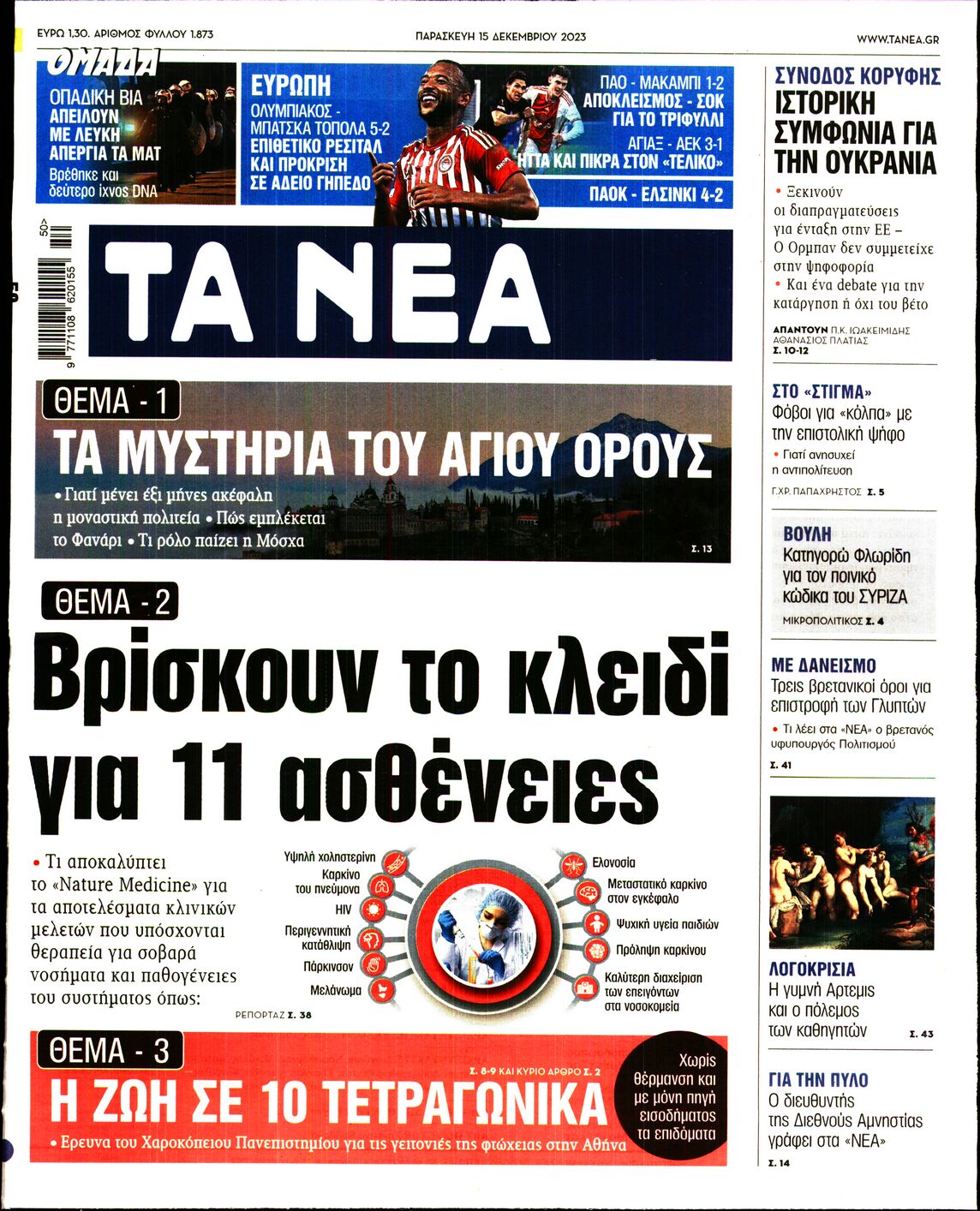 Πρωτοσέλιδο εφημερίδας ΤΑ ΝΕΑ