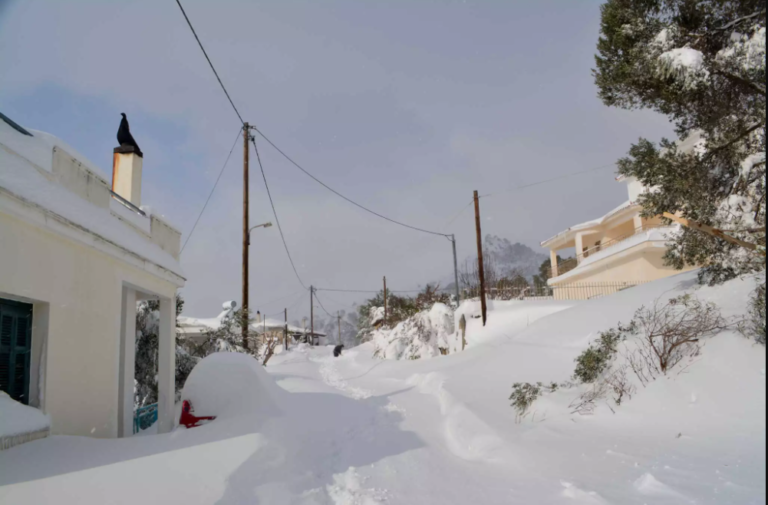 Κακοκαιρία Μπάρμπαρα στην Εύβοια: Χιόνια πάνω από ένα μέτρο και διακοπές ρεύματος [vid]